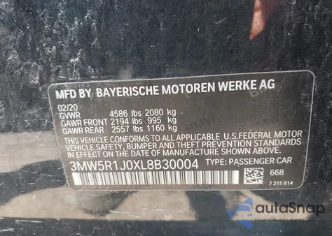 2020 BMW 330I from USA, damaged, VIN 3MW5R1J0XL8B30004